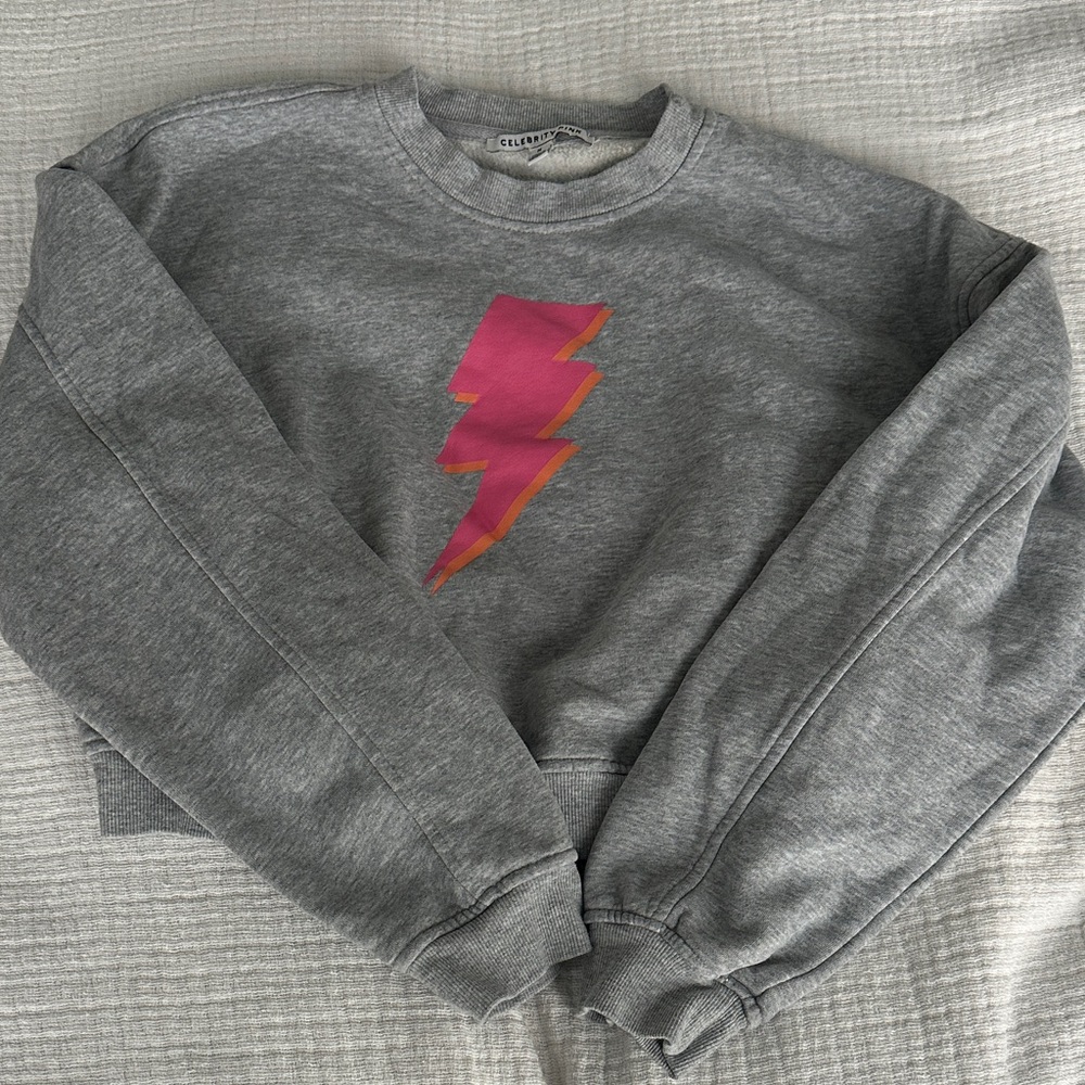 Celebrity Pink Gray Sweater with Pink and Gold Lightning Bolt